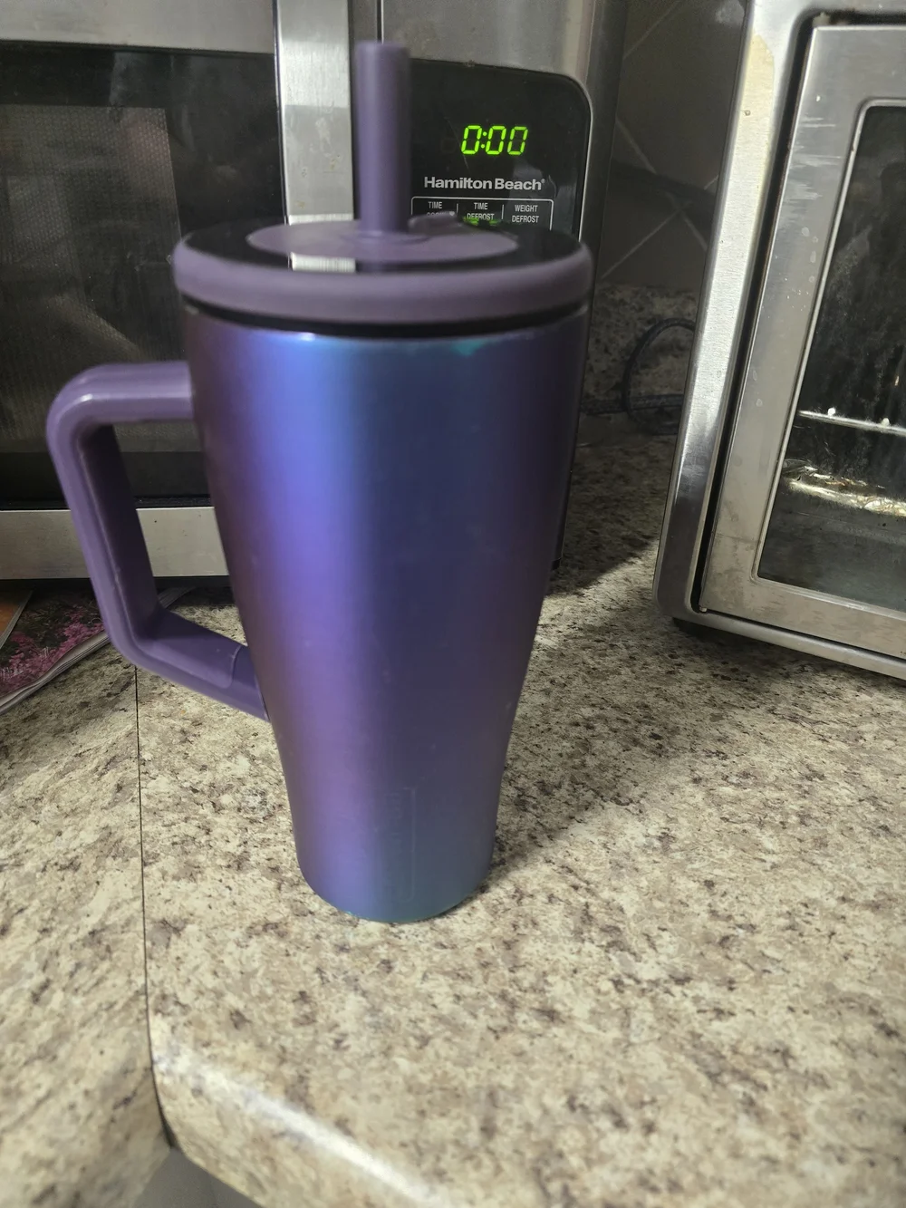 Iridescent Purple Travel Tumbler with Handle and Straw
